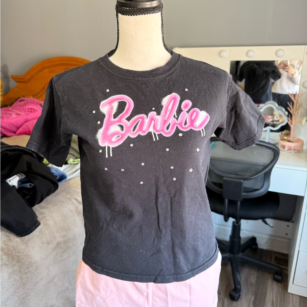 Barbie Black Tee with Pink Logo - size S